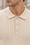 Men's Hair Braided Patterned Long Sleeve Polo Collar Knitwear Sweater - Beige - 2