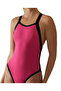 Women's Training Swimsuit Wide Strap Open Back Solid Pink Black - 5