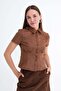 Short Sleeve Button down Suede Shirt G17636 - 5