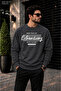 Men's Extraordinary Typographic and Striped Typography Printed Crew Neck Casual Regular Fit Sweatshirt