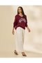 Women Burgundy Printed Sweatshirt - 5