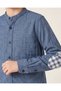 Senior Boys Blue Herringbone Mandarin Collar Shirt - 3
