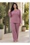 Women's Long Sleeve Plus Size Two-Button Collar Floral Pattern 100% Cotton Embossed Pajama Set - 2