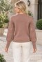 Women's Round Neck Long Sleeve Balloon Sleeve Openwork Cuff and Ribbed Knit Detailed Stylish Elegant Casual Cinnamon Knitwear Sweater - 3