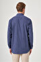 White-Navy Blue Buttoned Collar Long Sleeve Pocketless Slim Fit 100% Cotton Shirt 1004260204 - 5