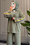 5296 - Stylish, Comfortable, Casual Modal Lace Trim Fabric Half Zipper Women's Set - 5