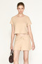 Crocus Women's 100% Organic Cotton Crop Length Round Neck Beige Top and Bottom Set