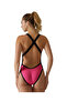 Women's Training Swimsuit Wide Strap Open Back Solid Pink Black - 2