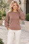 Women's Round Neck Long Sleeve Balloon Sleeve Openwork Cuff and Ribbed Knit Detailed Stylish Elegant Casual Cinnamon Knitwear Sweater - 5