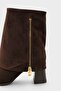 Ruthe Suede Look Zippered Pointed Toe Thick Heeled Stylish Boots - 4