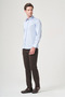 Blue Rigid Collar Long Sleeve Pocketless Satin Slim Fit 100% Cotton Shirt 1004260424 - 2