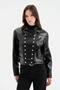 Women's Leather Napoleon Style Jacket with Snap Detail on the Front and Lined Design
