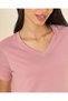 Women Pink Plain Short Sleeve V-Neck T-Shirt - 4
