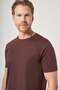Brown Crew Neck Short Sleeve Knitted Slim Fit Flexible Basic T-Shirt 1011260184 - 4