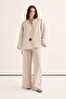 Women's Modal Loose-Fit Trouser Suit Striped Beige