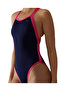 Women's Training Swimsuit Wide Strap Open Back Solid Navy Pink - 6