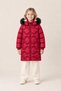Girl's Hooded Furry Long Quilted Winter Puffer Coat - Red - 2
