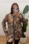 Women's Leaf Patterned Buttoned Front Ribbed Tunic Jacket - 3