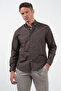 Brown Buttoned Collar Long Sleeve Slim Fit Cotton Shirt 1004260235