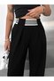 Women's Pique Fabric Wide Leg Pants High Waist Striped Waist Detail Palazzo Pants - 7