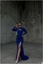 Flexible Glittery Evening Dress Fabric Dress with Degaje Collar and Gathered Detail