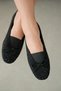 Ziva Suede Stone Detailed Bow Accessory Women's Ballerinas - Black Suede - 3