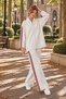 Women's Zippered Striped Pique Knit Pants and Knitwear Set - 4