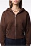 2235 Women's Hooded Zippered Ribbed Short Cardigan Brown - 2