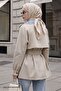 Striped Garnished Light Beige Lined Trench Coat - 3