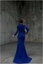 Flexible Glittery Evening Dress Fabric Dress with Degaje Collar and Gathered Detail - 3