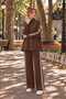 Women's Zippered Striped Pique Knit Pants and Knitwear Set - 2
