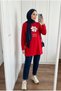 Women's Daisy Flower Embroidered Letter Print Detailed Loose Long Sweat Tunic - 2