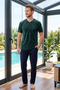 Men's Short Sleeve Combed Cotton Pajama Set 3070 Green01 - 3