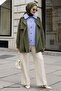 Striped Garnished Khaki Lined Trench Coat - 2