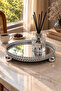 Wicker Embroidered Mirrored Metal Silver Promise Engagement Presentation Tray