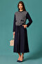 Women's Patterned Lace Waist Detailed Dress Navy Blue