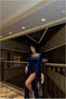 Velvet Square Detailed Evening Dress Stone Fabric Dress Collar - 4
