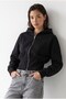 2235 Women's Hooded Zippered Ribbed Short Cardigan Black - 4