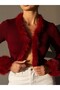 Low-Cut Cardigan with Fur Collar and Sleeves