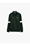 Fleece-Lined Long Sleeve College Embroidered Color Contrast Half Zipper Sweatshirt