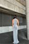 Bicycle Slit Fish Tail Evening Dress with Collar Cutout - 4