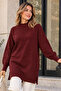 Sweater with Stone Detail on Sleeves K6033 Claret Red