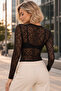 Women's Black Lace Look Transparent Long Sleeve Stylish Blouse - 6