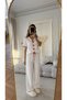 Ribbon Detailed Marine Star Patterned Short Sleeve Pajama Set - White & Red - 3