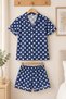Women's Dark Blue Polka Dot Shirt Collar Short Sleeve Shorts Pajama Set - 3