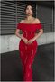 Scuba Detailed Strapless Evening Dress Stone Flexible Fabric Dress - 3