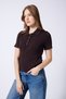 Polo Collar Button Detail Tricot Blouse Brown - 2