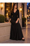 Women's Double Breasted Collar Belted Waist 3/4 Sleeve Long Maxi Evening Dress Wedding Graduation Dress Elegance of the Night - 4