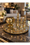 Full Gözde Presentation Set 5 Piece Mirrored Gold Metal Tray - Without Flowers