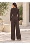 Women's Double-Breasted Collar Waist Detailed Long Sleeve Wide Leg Stylish Jumpsuit – New Season Elegance - 2